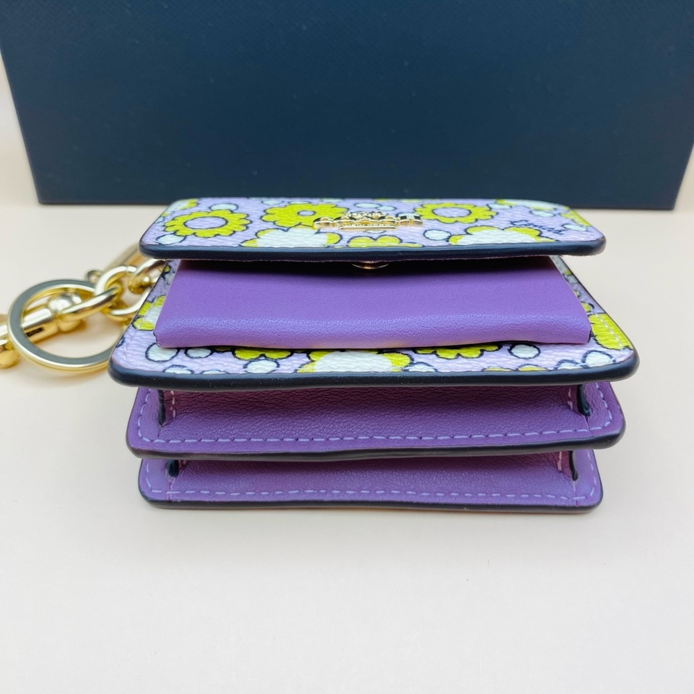 Coach Mini Klare Bag Charm with Blocked Floral Print Gold/Lilac Multi - Picture 7 of 8